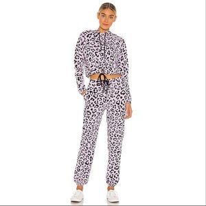 Beach Riot x Revolve Women's Banded Sweatpants Joggers Purple Leopard XS